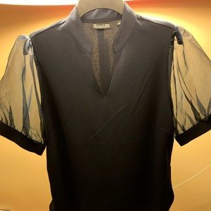 Navy blue sheer sleeves top